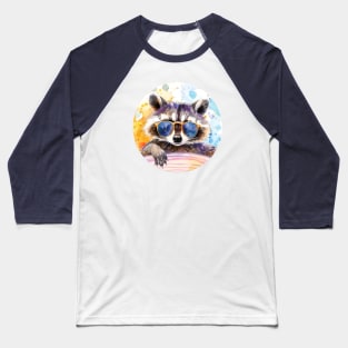 Summertime Raccoon in sunglasses Watercolor Baseball T-Shirt
